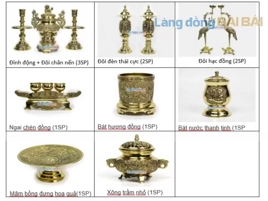 bộ đồ thờ gia tiên bằng đồng